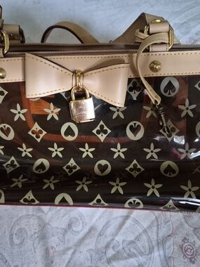 Women’s Brown Monogram Clear Tote with Pink Bow Accent